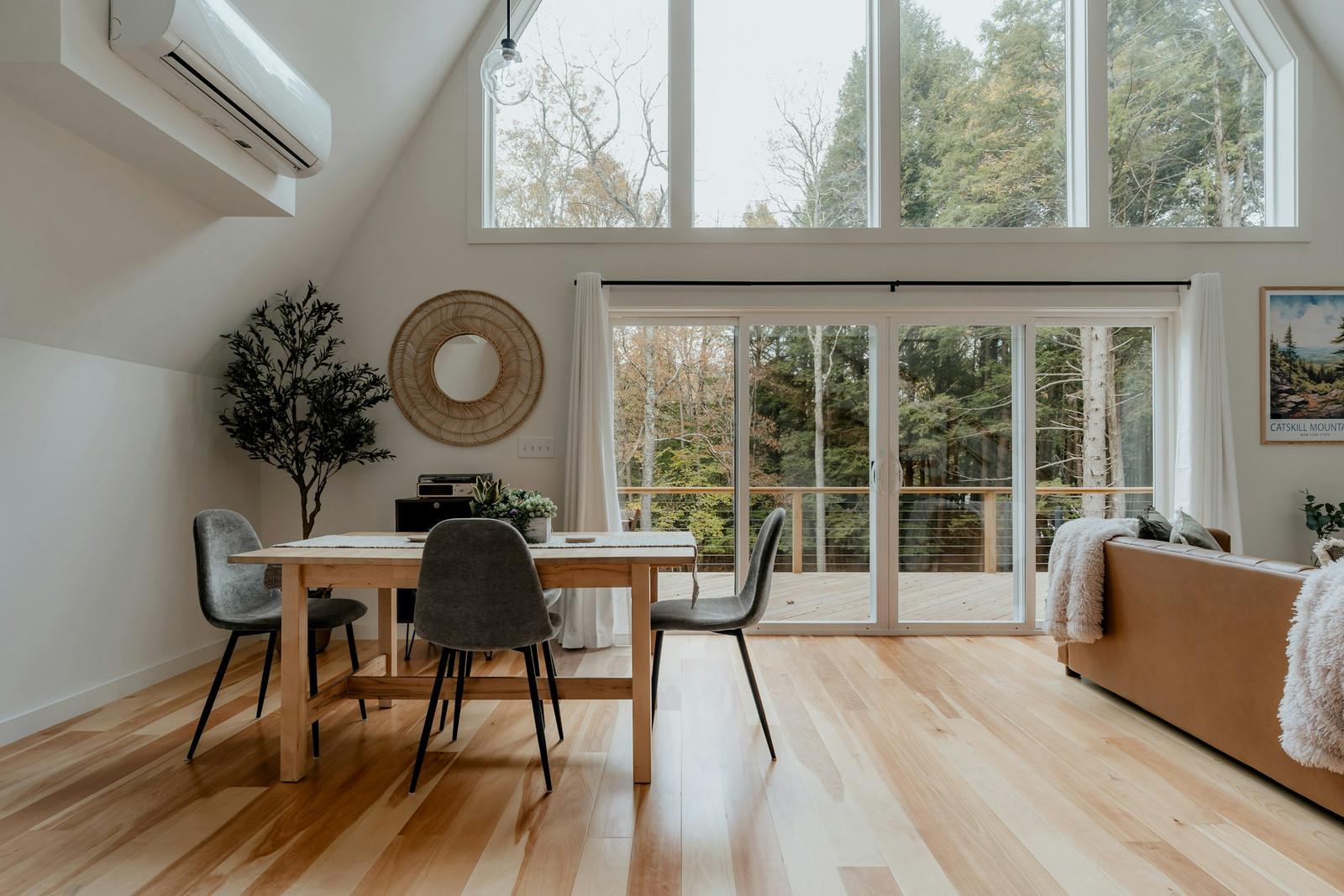Illustration: An open-plan living and dining space with a mini-split