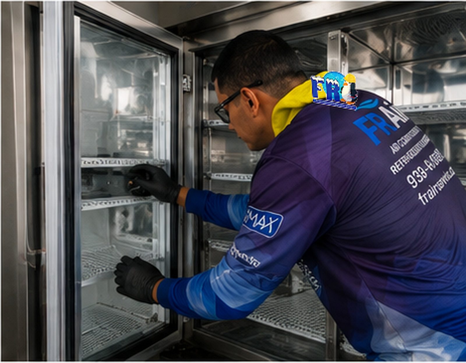Illustration of a technician servicing a walk-in cooler